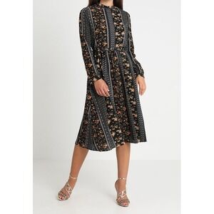 Vero Moda Dress Womens EU Large US Medium Black Midi Floral Mally Long Sleeve